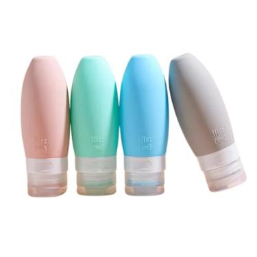 Imagem de Kit 4 Frascos de Viagem Reutilizáveis 90 ml Kit Viagem Frascos Silicone Reutilizáveis Recipientes Flexíveis Shampoo Condicionador Cremes