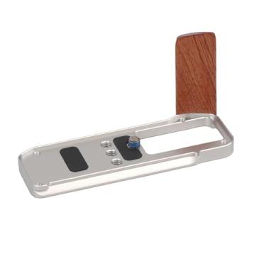 Imagem de SZZCNOX X-M5 Pega de madeira L Suporte para Fuji XM5, pega de placa em forma de L de liberação rápida para Fujifilm X-M5, acessórios de câmera com alça lateral de madeira perolada de base de alumínio