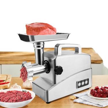 Imagem de Moedor de carne elétrico e fabricante de salsichas, motor de cobre de 2000 W, aço inoxidável e 3 placas de moagem, 1 grande fabricante de salsichas, função reversa, para uso doméstico