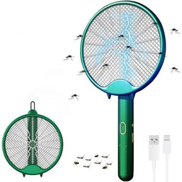 Imagem de Raquete Mata Mosquito Recarregavel USB Elétrica Com Luz Atrai Mosquito(VERDE)