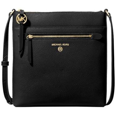 Imagem de Michael Kors Bolsa transversal plana pequena North South Charm Jet Set, Ferragens douradas/pretas, One Size