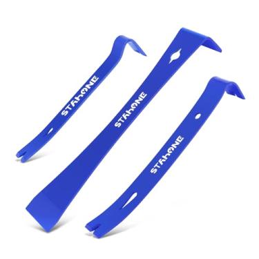 Imagem de STAHONE Conjunto de 3 peças de barra plana, barra de aparar/puxar de 24 cm, ultra barra de 19 cm e minibar de 14 cm, barra de cabra de aço de alto carbono para extrator de unhas, remoção de rodapés,