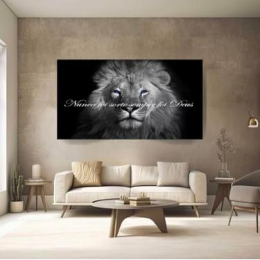 Imagem de Quadro 90x60 Leão Preto E Branco Nunca Foi Sorte Sempre Foi Deus Cor Borda Infinita Armação Borda Infinita
