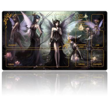Imagem de DEGDFSGR for TCG MTG Playmat with Zones 27.5" x 15.74" inches Non-Slip Rubber Base Commander Playmats for Magic The Gathering Play mat Iorcana Trading Card Game, Seven Dark Fairy Dark Witch