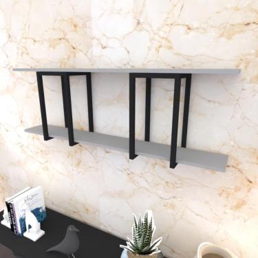 Imagem de Prateleira Industrial Suspensa Estante Parede Nicho Cinza Cozinha Escritorio Sala Quarto Infantil