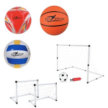 Imagem de Kit Jogo de Traves Golzinho + Bolas Futebol Basquete e Volei