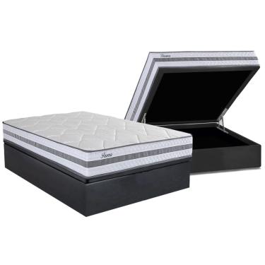 Imagem de Conjunto Box Baú Casal: Colchão Espuma Herval Molas Ensacadas Parma + Base crc Suede Gr...
