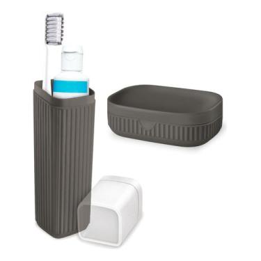 Imagem de Kit Estojo Porta Escovas Creme E Saboneteira Para Bolsa Mala Viagem - 