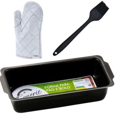 Imagem de Assadeira Pão Retangular Antiaderente 1,3L + Luva + Pincel - Marcolar