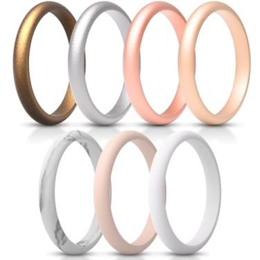 Imagem de ThunderFit Alianças de casamento femininas finas e empilháveis de silicone – 2,5 mm de largura – 1,8 mm de espessura