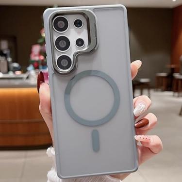 Imagem de MVVKKY Para Samsung S24 Ultra Magnético Transparente Metal Lente Suporte Matte Case Acrílico Transparente Capa À Prova de Choque (Para Samsung S24 Ultra/Cinza)