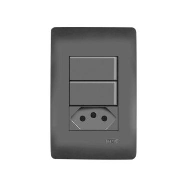 Imagem de Interruptor Simples Duplo e Tomada 2P+T 10A Fame Habitat Black com Placa 4x2 Preto