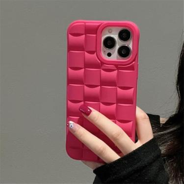 Imagem de Capa de silicone macio com padrão de trama de cubo 3D para iPhone 14 13 Pro Max 11 12 Mini X XS XR 6S 7 8 Plus SE Capa fosca à prova de choque, rosa fluorescente, para iPhone 14 Pro