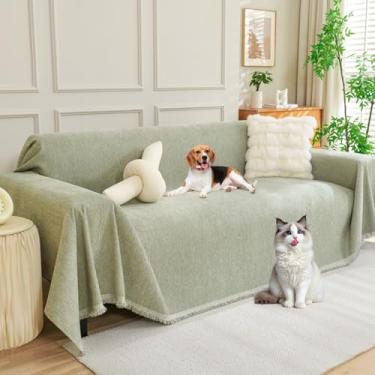 Imagem de Capa de sofá de chenille extra larga de 231 cm x 340 cm lavável para 3 a 4 almofadas em forma de L para sofá, protetor de móveis para cães e animais de estimação, verde