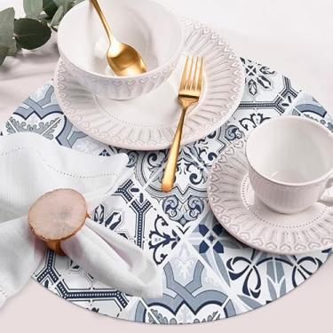 Imagem de 6 Jogo Americano Redondo PVC Mesa Posta Azulejo Coimbra