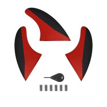 Imagem de FGM Aletas para prancha de surfe Dual Tab II de fibra de vidro média - conjunto de propulsor/três (3 aletas) com chave e parafusos para longboard e shortboard vermelho e preto - Inclui ferramentas de