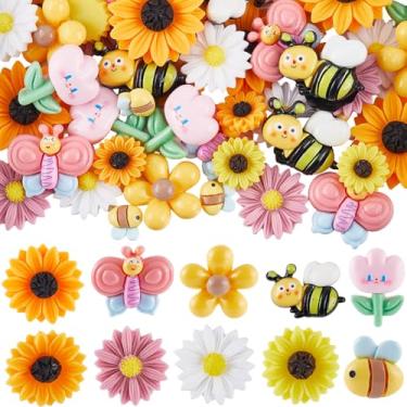 Imagem de SUNNYCLUE 1 caixa, 60 peças, 10 estilos, cabochão de abelha, borboleta, flatback, amuletos de resina, primavera, fofos, brilhantes, margaridas, girassóis, cabochão para fazer joias, decoração de