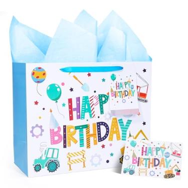 Imagem de LaRibbons Saco grande de presente de aniversário de 33 cm com cartão e papel de seda - L7