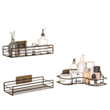 Imagem de Prateleira Organizadora para Banheiro, Suporte Autoadesivo sem Furos, Kits, Shampoo Sabonete Organizador Box banheiro (1, 2 Retas + 1 Canto)