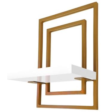 Imagem de Prateleira Quadro Nicho de Parede Decorativo Torun - Dourado/branco