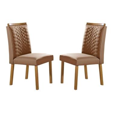 Imagem de Conjunto 2 Cadeiras De Jantar Hamburgo Couro Caramelo Com Pés Em Madeira