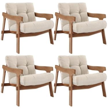 Imagem de Kit 04 Poltronas Decorativa Fixa Para Sala Living Ikary L02 Canela Linho Palha - Lyam Decor