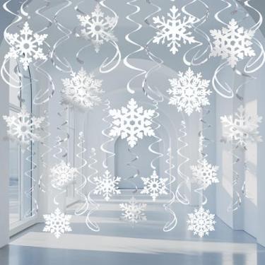 Imagem de 32 peças branco prata glitter floco de neve redemoinhos pendurados decoração de festa decoração de teto de natal festa de inverno ornamentos decorativos de floco de neve guirlanda para ano novo inverno férias tema país das maravilhas congelado lembrancinhas de festa de aniversário suprimentos para c