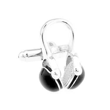 Imagem de Abotoaduras masculinas para fones de ouvido de DJ com música preta e prata