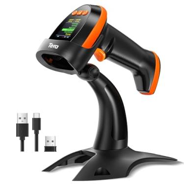 Imagem de Tera Scanner de código de barras sem fio 2D com suporte: teclado de tela de configuração digital versão profissional funciona com Bluetooth 2.4G sem fio USB com fio velocidade de digitalização extra