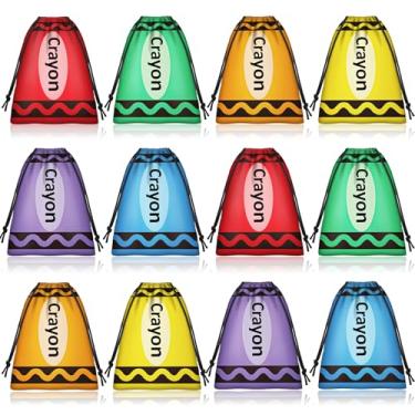 Imagem de Denylo pro 12 unidades de sacos de giz de cera com cordão, 6 cores, sacos de giz de cera de volta às aulas para artigos de festa de aniversário