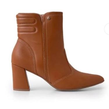 Imagem de Bota Piccadilly Feminina Cano Curto, Couro Sintético Conhaque, Salto Bloco (Conhaque, BR, Adulto, Numérico, 39)