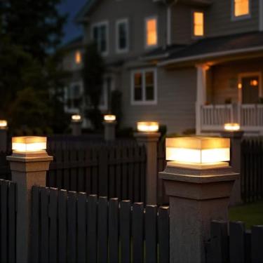 Imagem de Luzes de tampa de poste solar, brilho de 50 lúmens, 2 modos branco quente/branco brilhante para ambientes externos, decoração de jardim, iluminação alimentada por bateria de lítio, serve para postes