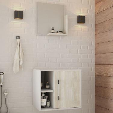 Imagem de Armário de Banheiro Olivia 1 Porta 2 Prateleiras com Espelho Branco Chess/Snow  - Pnr Móveis