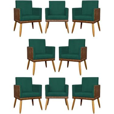 Imagem de Kit 8 Poltronas Decorativas Modernas Para Recepção Lis Corino Pé 30 Cm - Verde Suede Corino