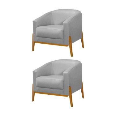 Imagem de Kit 2 Poltronas Living Base Em Madeira Maciça Flórida Linho Cinza - Cinza