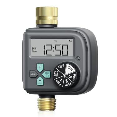 Imagem de RAINPOINT Temporizador de irrigação com entrada e saída de latão – temporizador de mangueira digital atualizado 2025 com 3 programas, atraso de chuva, sistema de irrigação manual e automático para