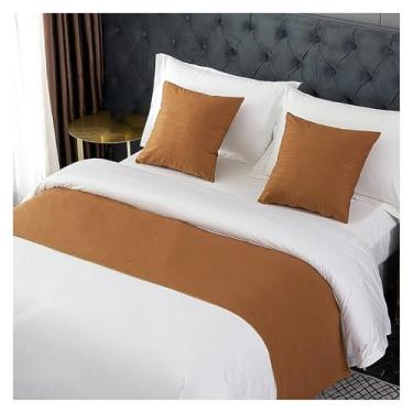 Imagem de Cachecol de corredor de cama de hotel cor sólida decoração algodão linho toalha de cama moderna mantas para pé da cama protetor de cama sem desbotamento - marrom|1 fronha 19,7 x 19,7