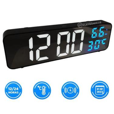 Imagem de Despertador Espelhado Metalizado Mesa Data Temperatura Usb Possui Cale