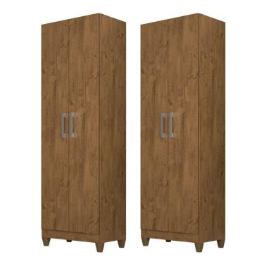 Imagem de Kit 2 Armários Organizadores Multiuso íris 2 Portas Castanho Wood - Moval