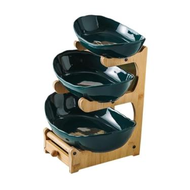 Imagem de WeiLaiKeQi Suporte de exibição de fruteira de 3 camadas, multiuso, com gaveta, bandeja de, suporte para vegetais, pão, nozes, bolo, lanche, Verde