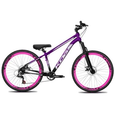 Imagem de Bicicleta Aro 26 KOG 1x7 Freeride – Bike para Grau, Freeride Urbano, Suspensão 80mm, Freios a Disco, 7 Velocidades, Preto Roxo, Adesivo Branco,Vmaxx Rosa