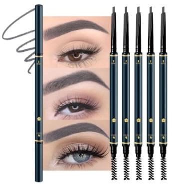 Imagem de Lápis de sobrancelha cinza para mulheres, triângulo de dupla face, 5 peças, lápis mecânico retrátil de ponta fina, desenha pequenos pelos de sobrancelha, define, preenche sobrancelhas, formas