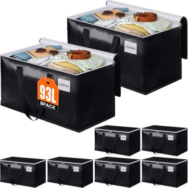 Imagem de BlissTotes Sacos de mudança, caixas de mudança resistentes com zíper superior e alças resistentes, bolsas de armazenamento para economia de espaço e embalagem, suprimentos dobráveis para movimento, sacolas de armazenamento (93 L, pacote com 8, preto)