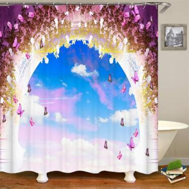 Imagem de Cortina de chuveiro impermeável para banheiro, poliéster, decoração para casa, cortina, jardim dos sonhos, flores, paisagem, estampada, cortinas de chuveiro, DM2292, L180 x A210 cm