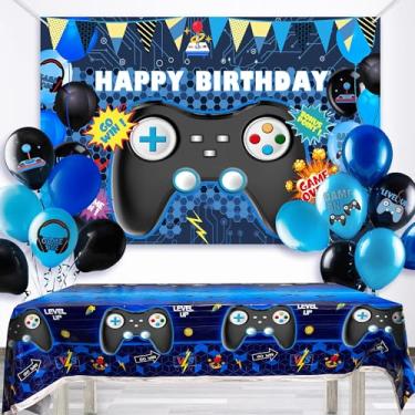 Imagem de HAVAGDTM Conjunto Completo De Decoração Para Festa Videogame Com 15 Peças, 1 Cenário, Toalha Mesa, 13 Balões Látex E Muito Mais, Perfeito Suprimentos Festas Jogadores, Comemo
