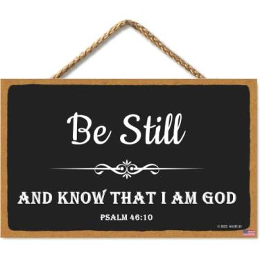 Imagem de SEIFUD Placa Com Versículo Bíblico Estilo Fazenda, "Fique Quieto E Saiba Que Eu Sou Deus", Decoração De Parede Madeira, 28 X 15 Cm (Preto-20 Cm)