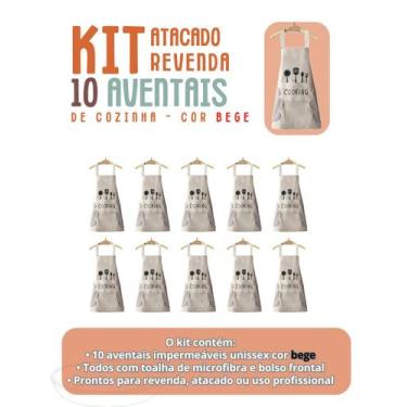 Imagem de Kit 10 Aventais Unissex Impermeáveis com Toalha Lateral Cozinha Revend