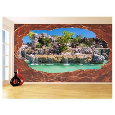 Imagem de Papel De Parede 3D Praia Mar Caverna Pedras Céu 3,5M Npr288