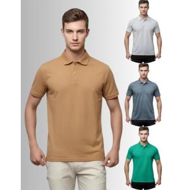 Imagem de Kit 4 Camisas Masculina Gola Polo Piquet Poliéster - Genérica, Canela,