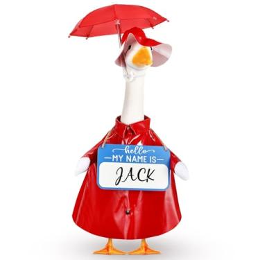 Imagem de Mindsoft 3 peças capa de chuva varanda ganso roupa de chuva guarda-chuva com nome personalizado placa de madeira para gramado cimento 58 cm estátua de ganso roupas ao ar livre pátio quintal decoração